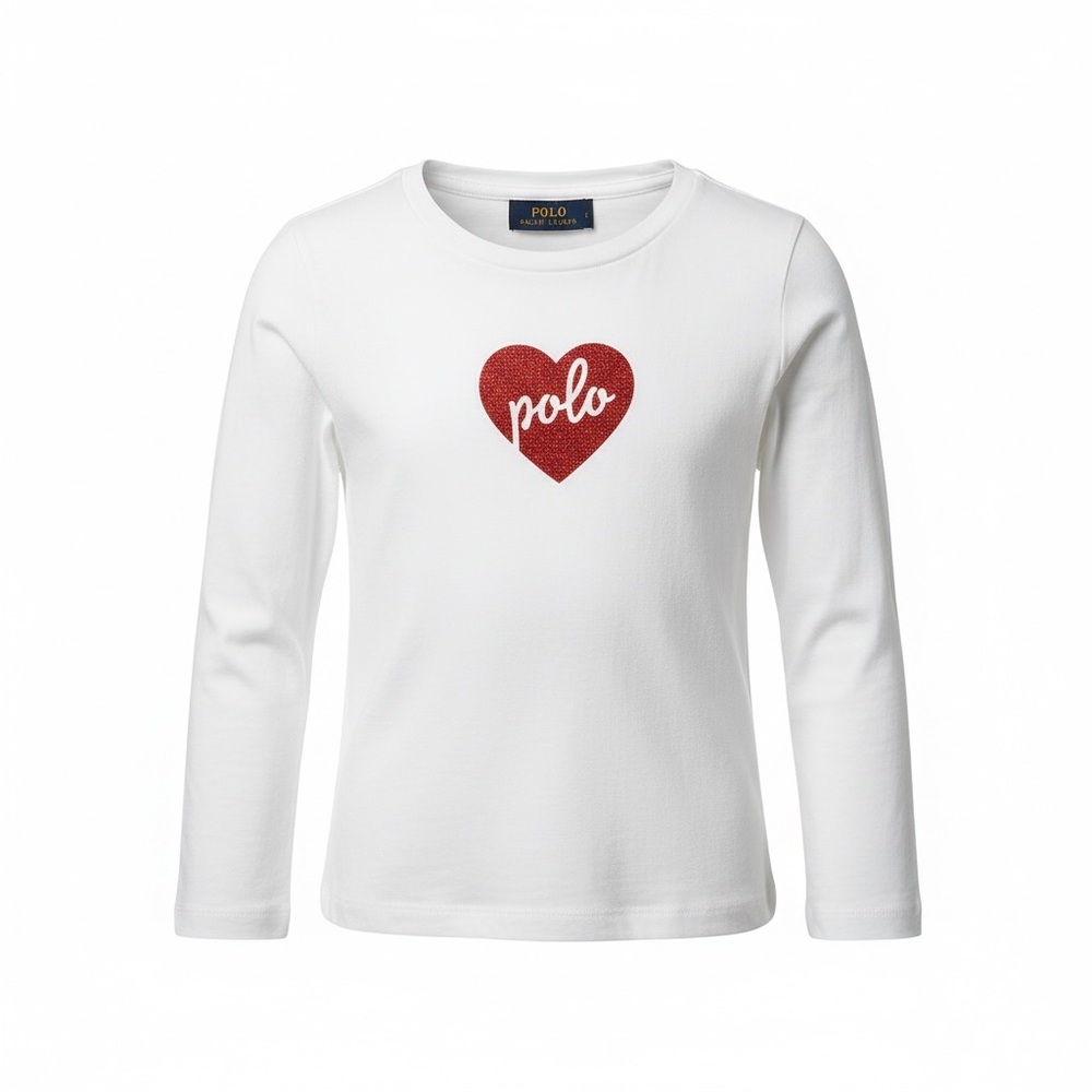 Polo Ralph Lauren Toddler Girls White Heart Graphic Top Size 3T